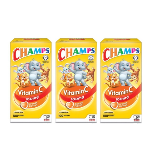 Champs Vitamin C 100mg (Orange Flavour) Chewable Tablets 100s (RSP: RM36.9)