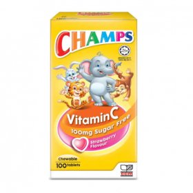 Champs Vitamin C 100mg (Strawberry Flavour) Chewable Tablets 100s (RSP: RM36.90)
