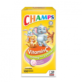 Champs Vitamin C 100mg Plus Lysine (Fruity Flavour) Chewable Tablets 100s (RSP: RM42.9)
