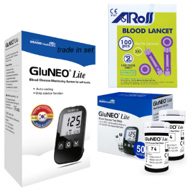GLUNEO LITE GLUCOSE MONITORING + TEST STRIP 50S + AROS LANCET 100S (RSP : RM186.50)