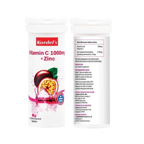 Kordel's Vitamin C + Zinc Effervescent (Passion Fruit Flavor) Tablets 3x10s (RSP: RM36.80)