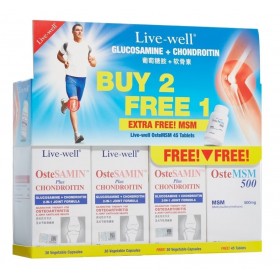 LIVE-WELL OSTESAMIN PLUS CHONDROITIN 3X30S + MSM 45S (RSP : RM84)